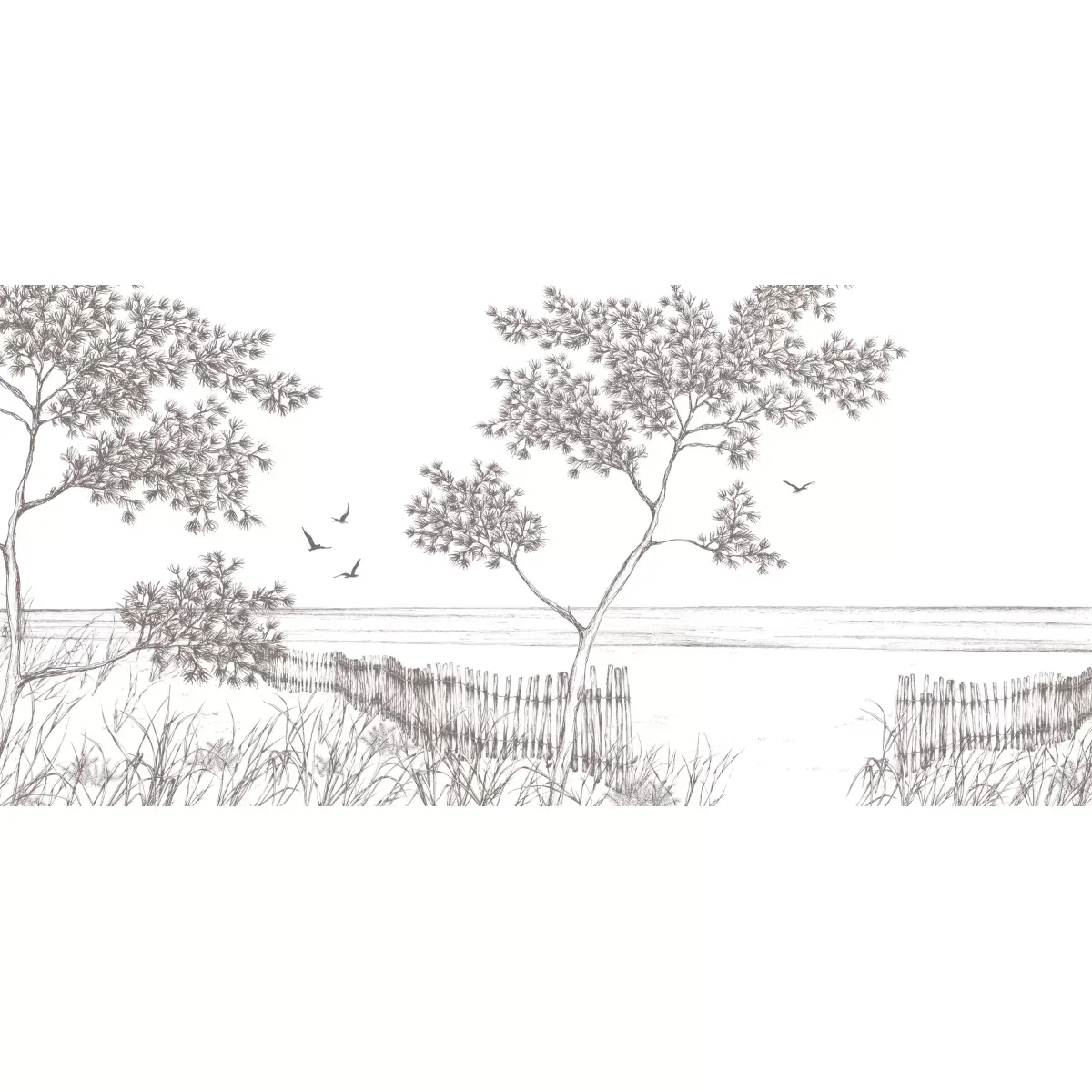 Illustration numéro 2 du produit Papier peint panoramique balade en bord de mer brun 450x250cm