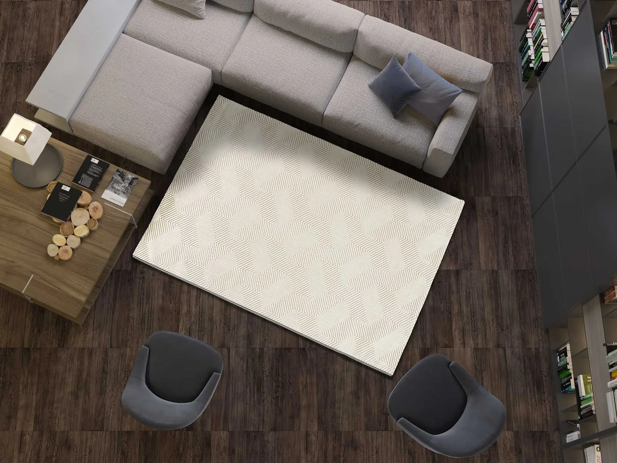 Illustration numéro 2 du produit Tapis à relief géométrique crème 160x230 cm