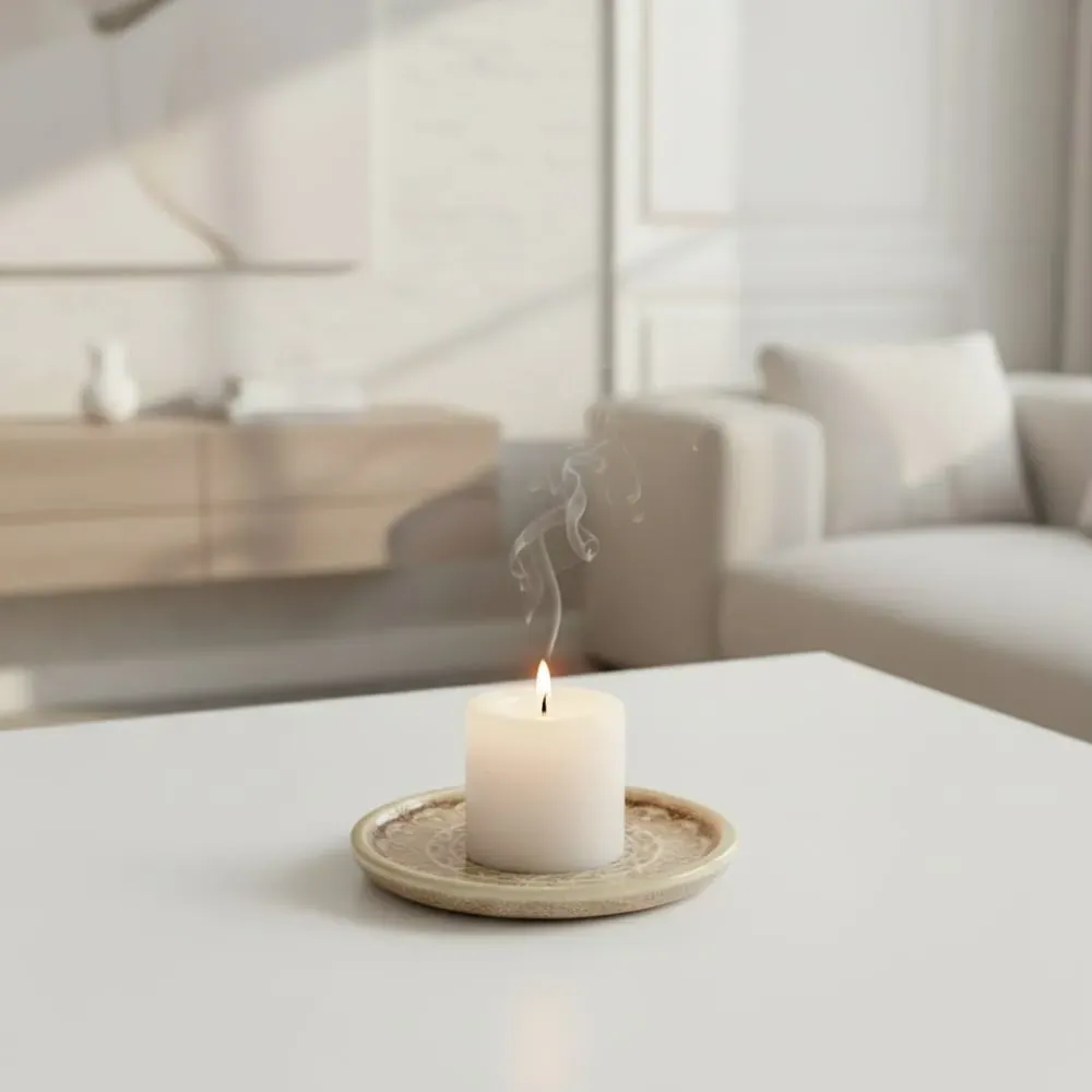 Illustration numéro 2 du produit Set de 4 porte-bougies soucoupes en céramique beige D11