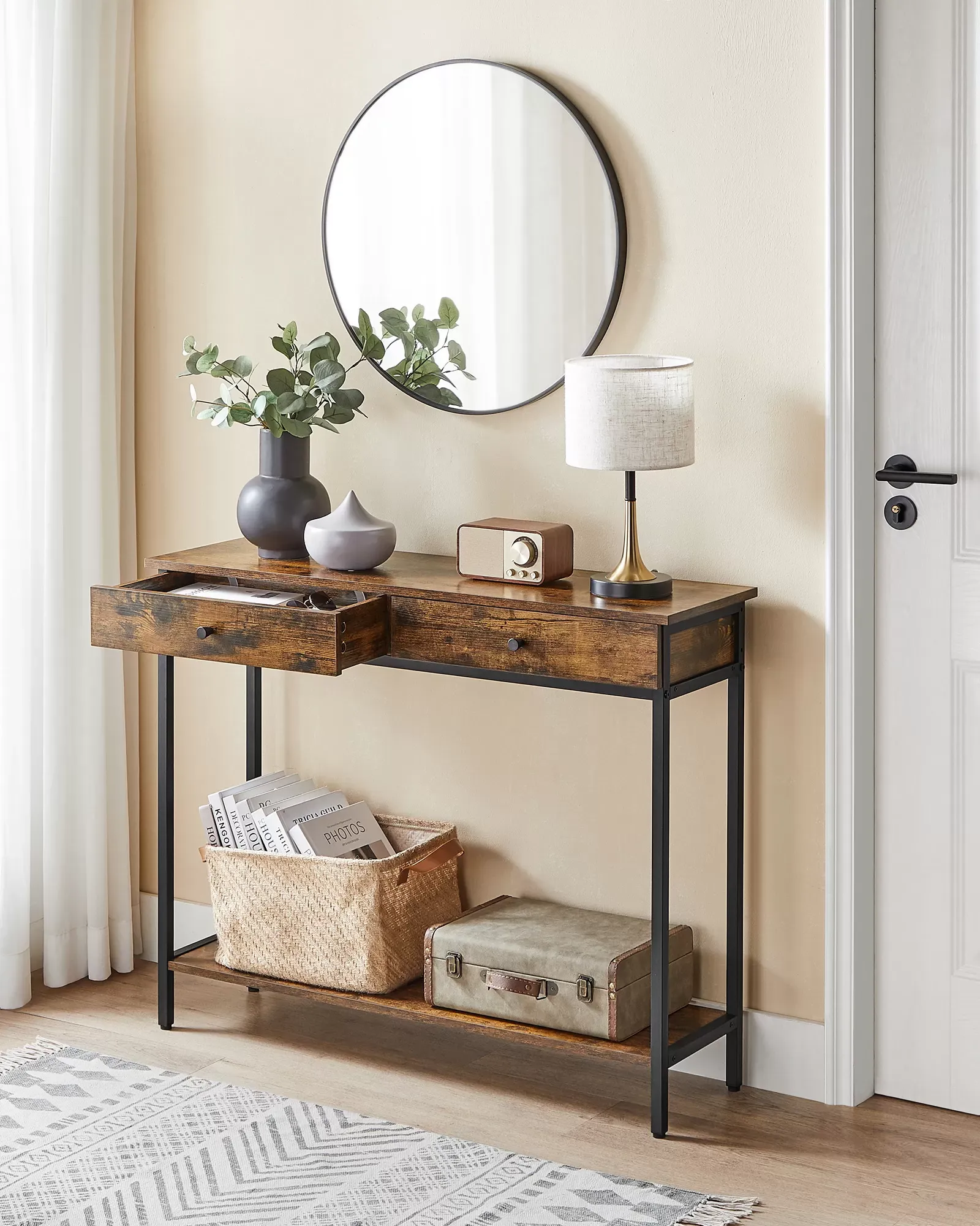 Illustration numéro 2 du produit Table console 2 tiroirs effet bois noir