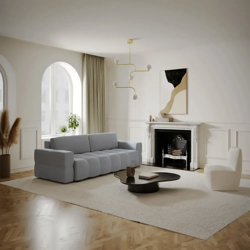 Illustration numéro 2 du produit Canapé 4 places convertible coffre tissu tramé gris béton