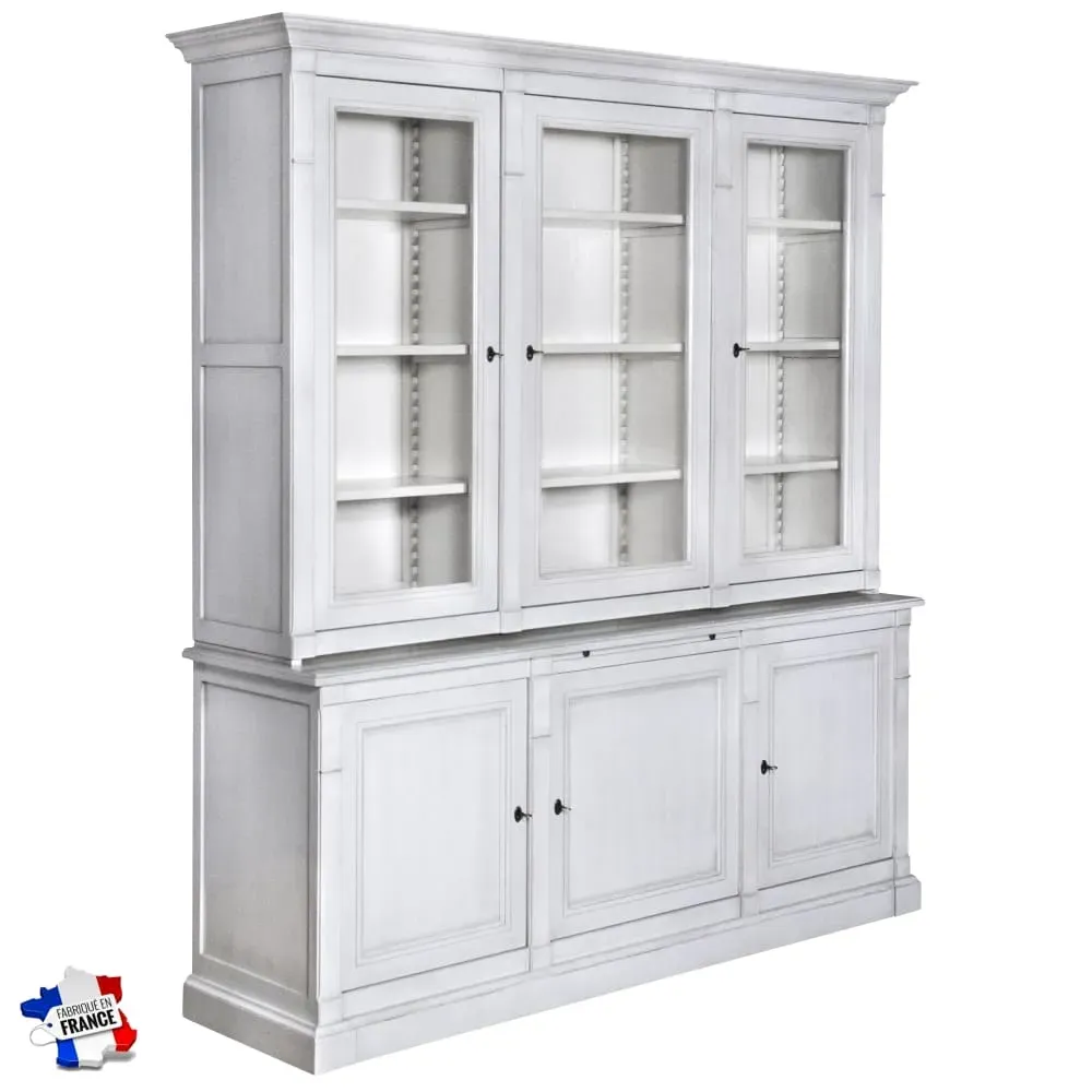 Illustration numéro 2 du produit Bibliothèque 2 corps 3 portes chêne massif