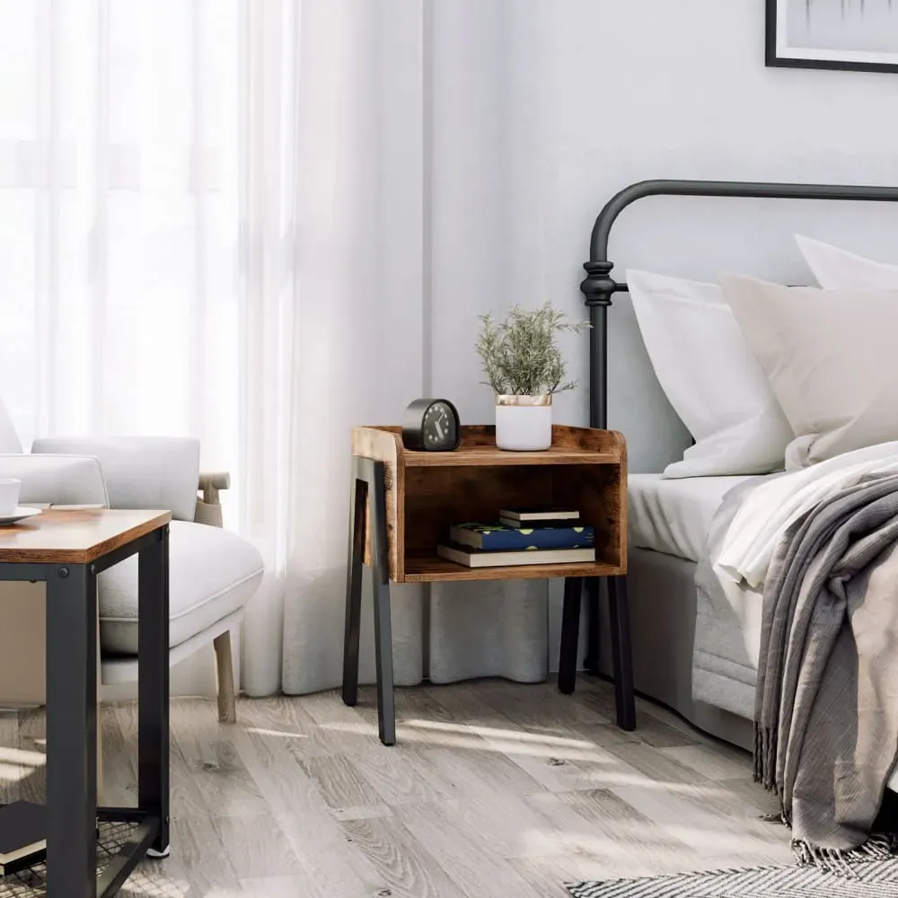 Illustration numéro 2 du produit Table de chevet empilable effet bois marron rustique et noir