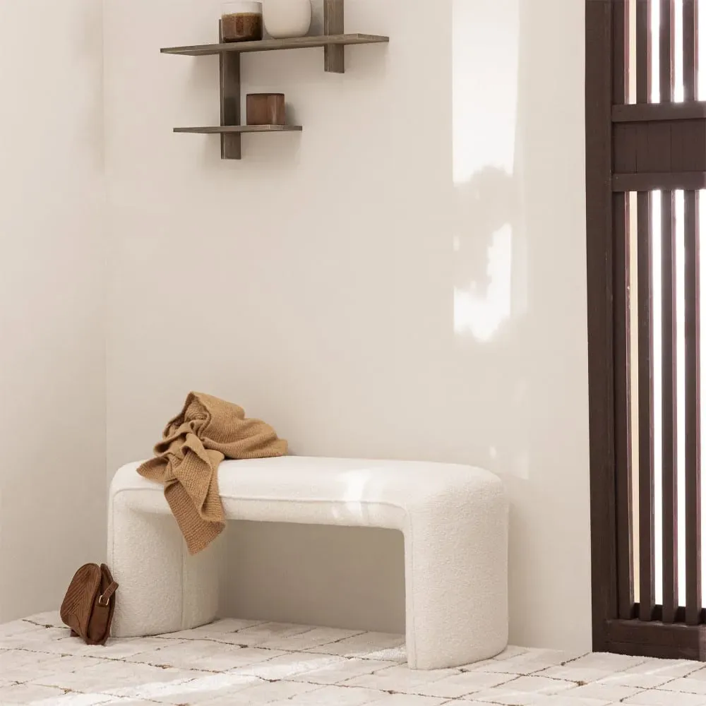 Illustration numéro 2 du produit Banc rembourré en tissu bouclette L100cm - Blanc