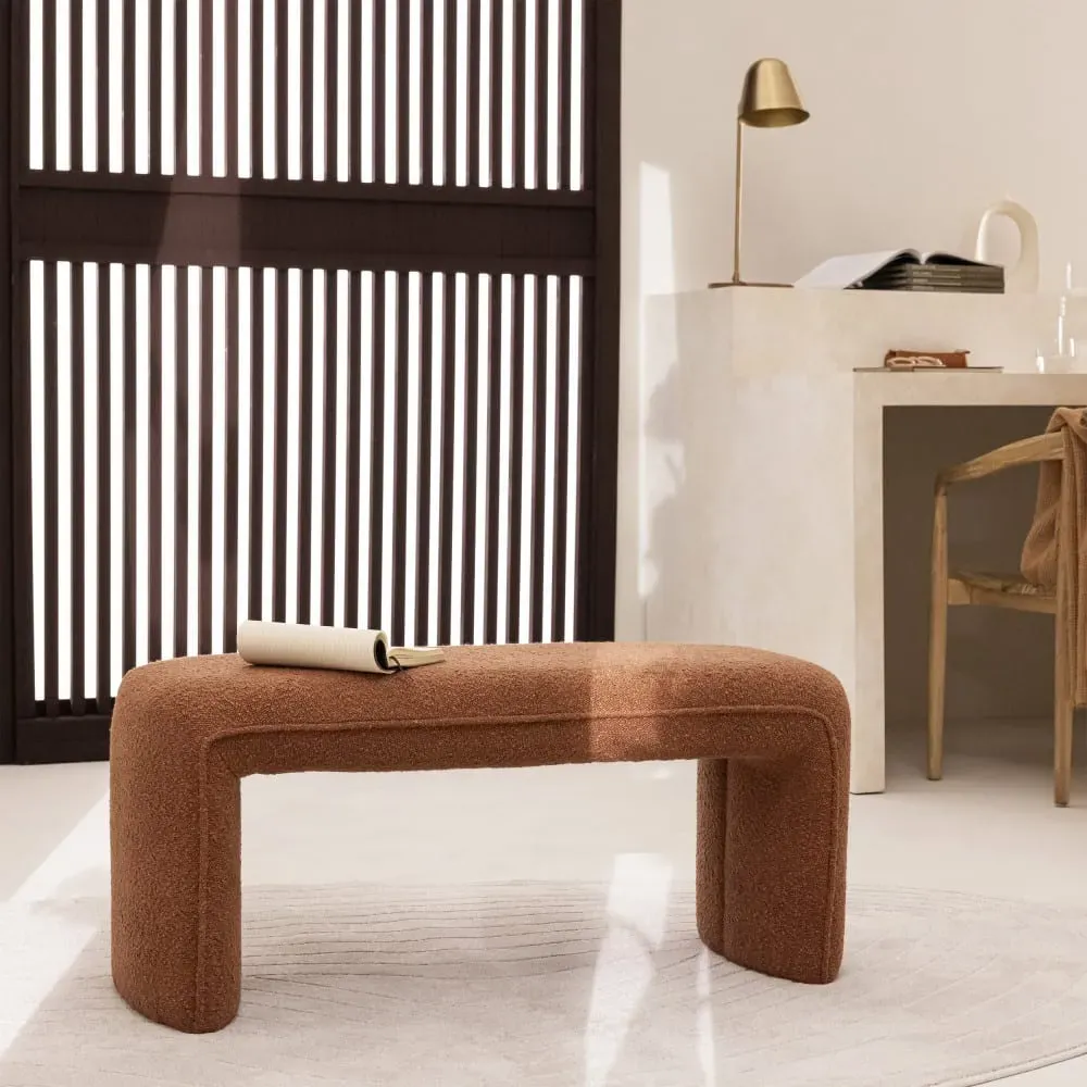 Illustration numéro 2 du produit Banc rembourré en tissu bouclette L100cm - Rouille