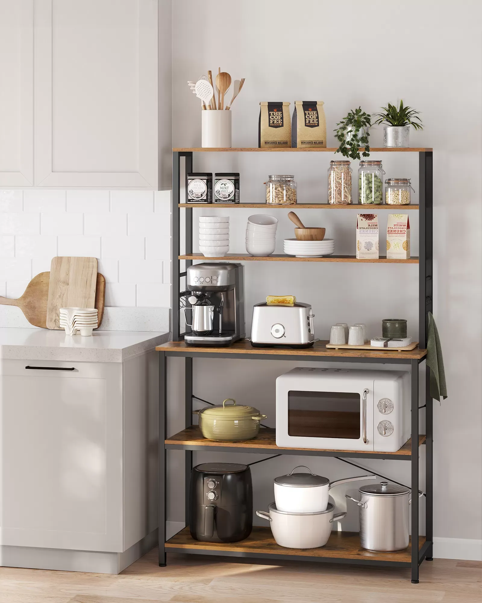 Illustration numéro 2 du produit Étagère de cuisine style industriel effet bois marron rustique