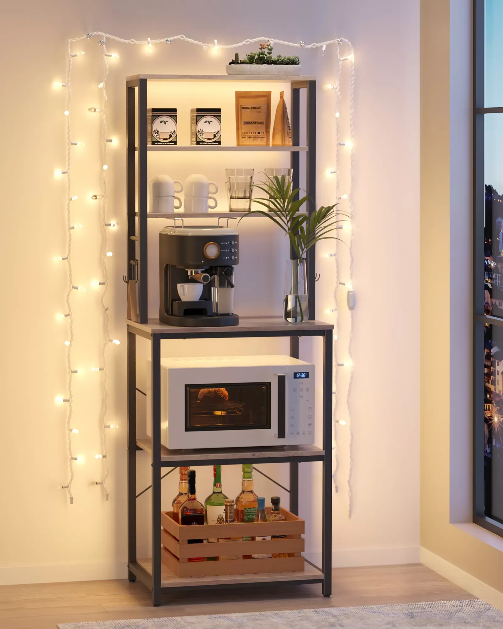 Illustration numéro 2 du produit Étagère de cuisine style industriel effet bois grège