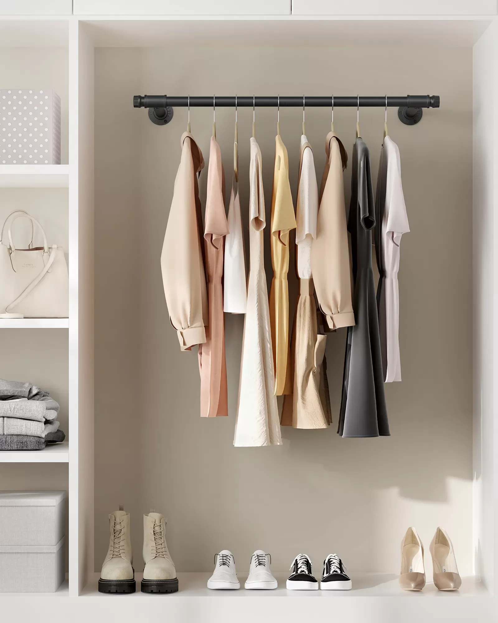 Illustration numéro 2 du produit Tringles à vêtements murales style industriel acier noir