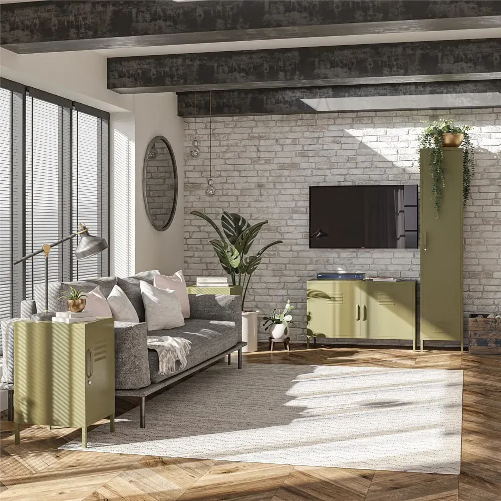 Illustration numéro 2 du produit Table d'appoint avec 1 porte en métal vert olive