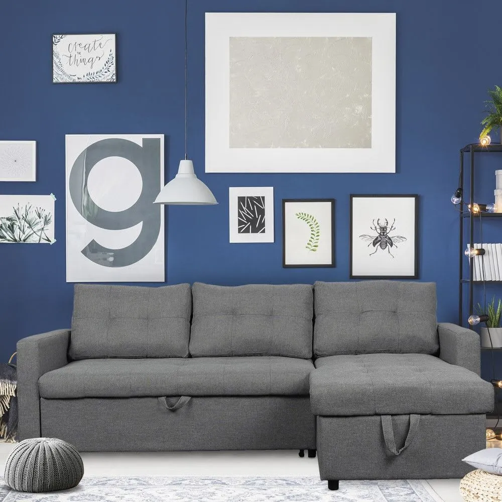 Illustration numéro 2 du produit Canapé d'angle convertible tissu gris