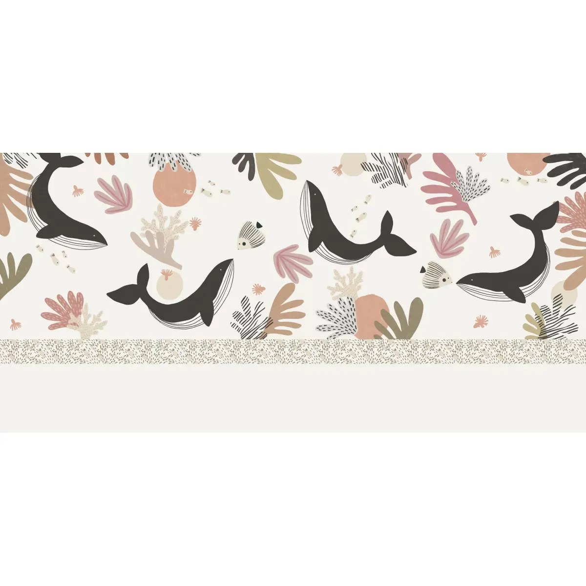 Illustration numéro 2 du produit Papier peint panoramique enfant baleines beige 375x250cm