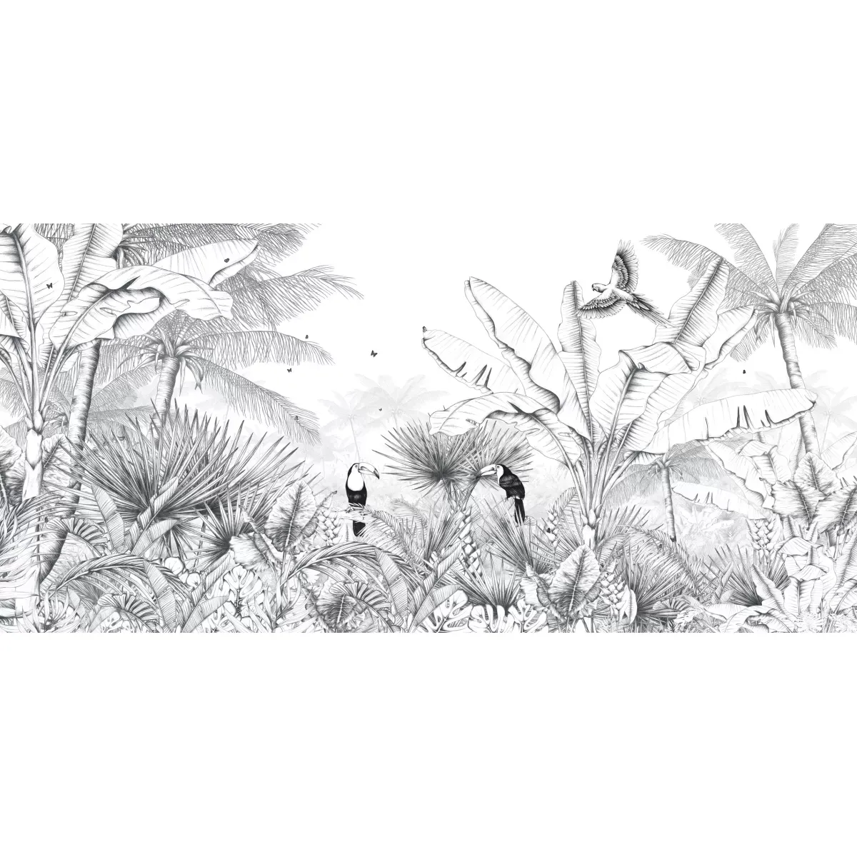 Illustration numéro 2 du produit Papier peint panoramique paysage tropical noir et blanc 225x250cm
