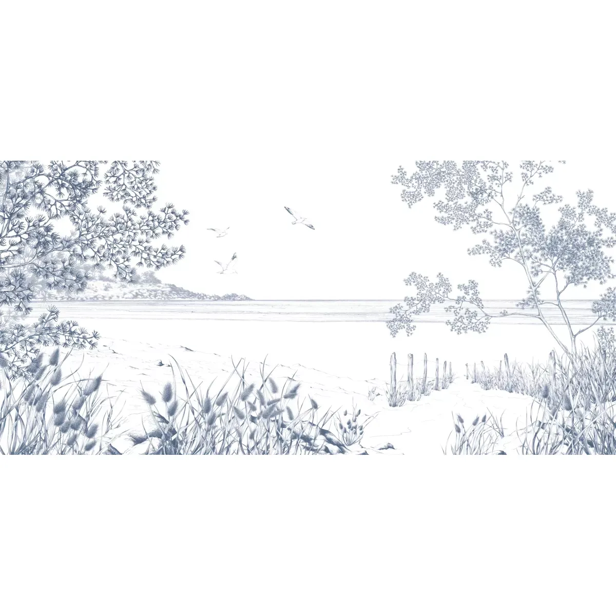 Illustration numéro 2 du produit Papier peint panoramique côtes sauvages bleu 375x250cm