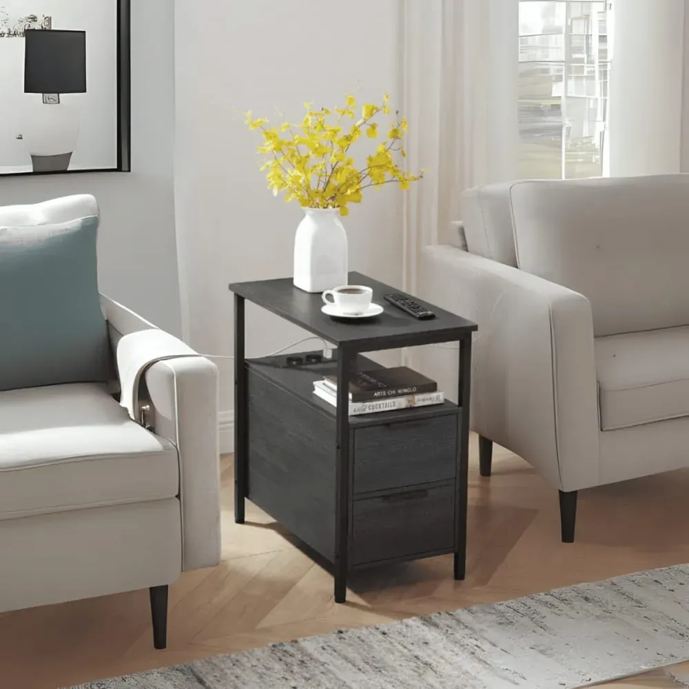 Illustration numéro 2 du produit Bout de canapé connecté avec 2 tiroirs - H60 cm - Noir