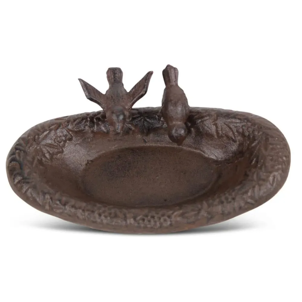 Illustration numéro 2 du produit Abreuvoir 2 oiseaux fonte 23.5x14.5x6 marron