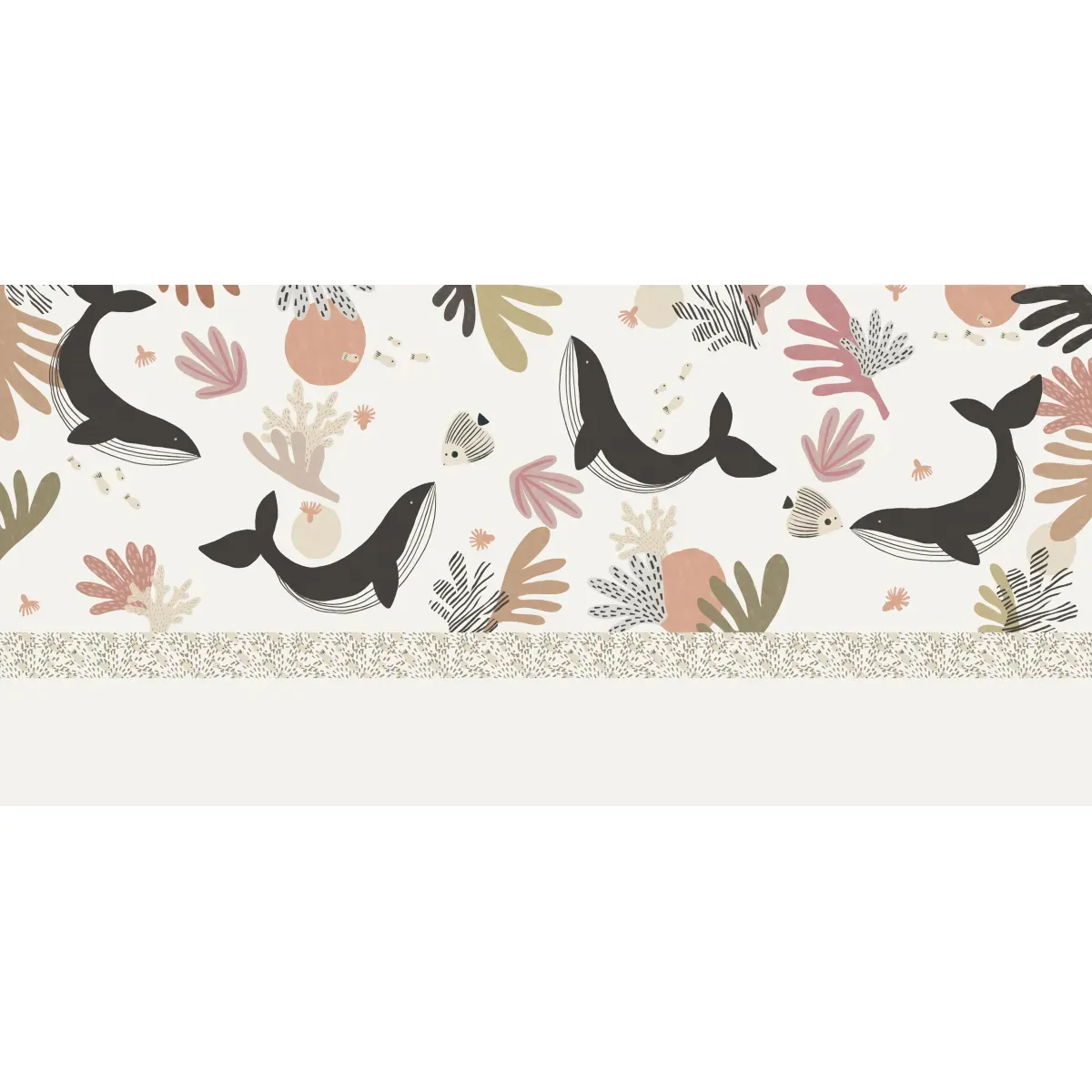 Illustration numéro 2 du produit Papier peint panoramique enfant baleines beige 225x250cm