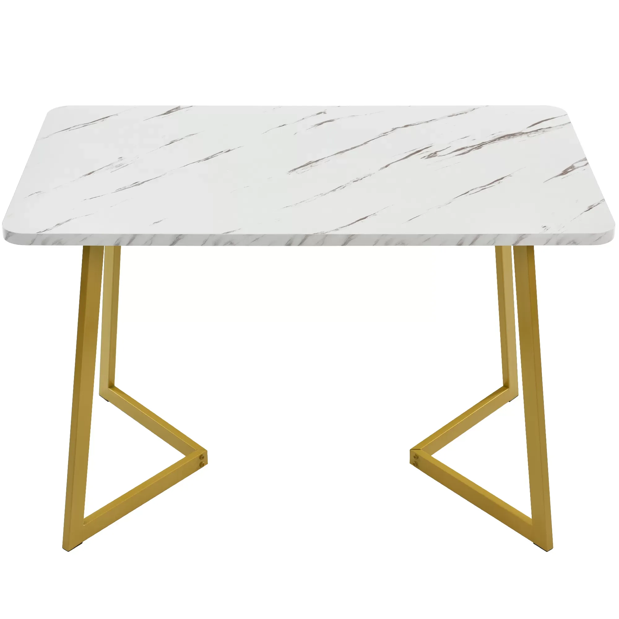 Illustration numéro 2 du produit Table à manger rectangulaire en motif marbre pieds en métal doré/blanc