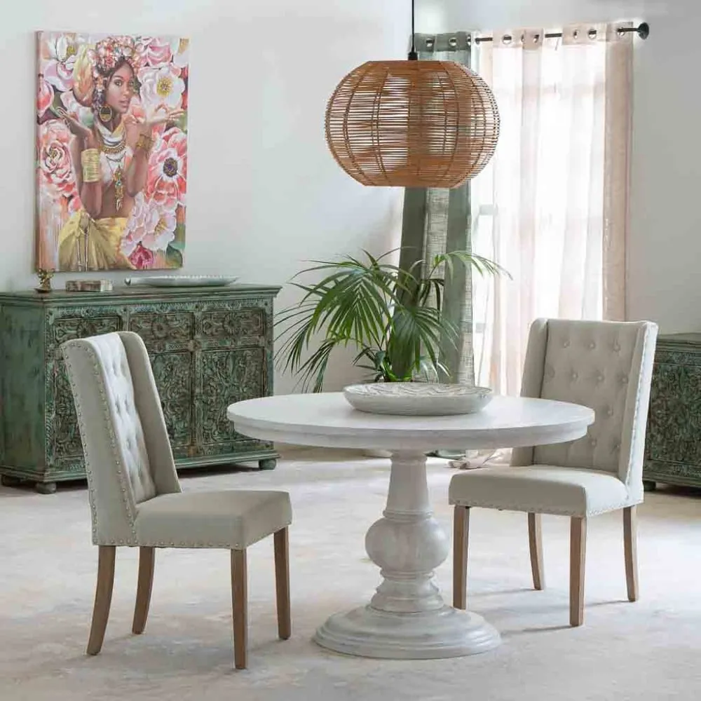 Illustration numéro 2 du produit Chaise en bois tapissée couleur crème 53x53x48/102h