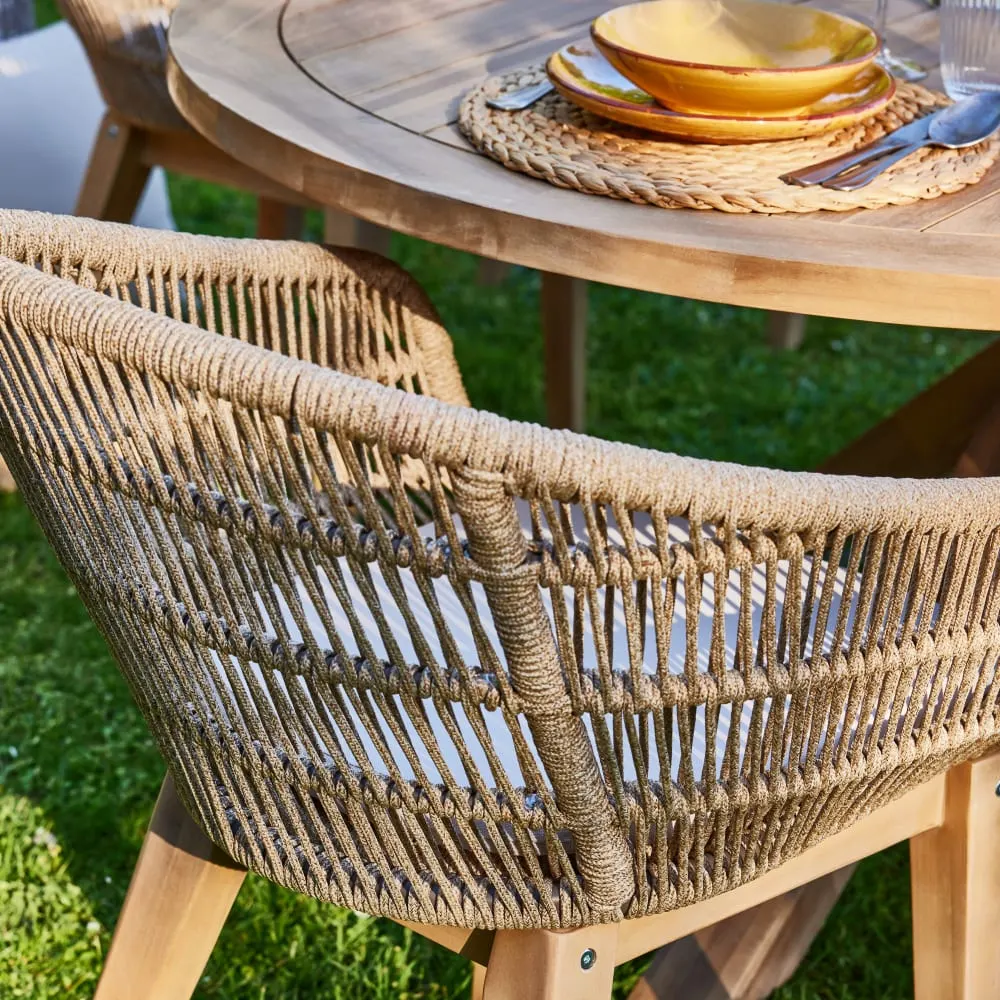 Illustration numéro 2 du produit Set  2 chaises en corde beige et table d’appoint en terrazzo