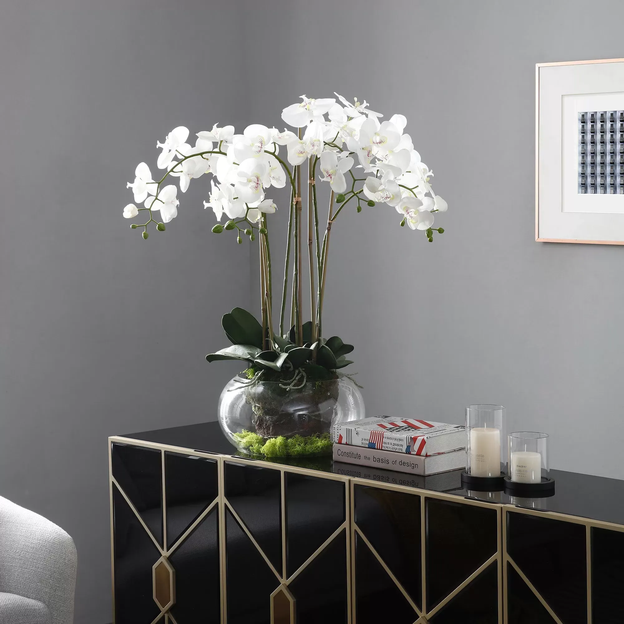 Illustration numéro 2 du produit Orchidée artificielle en terre blanche H85