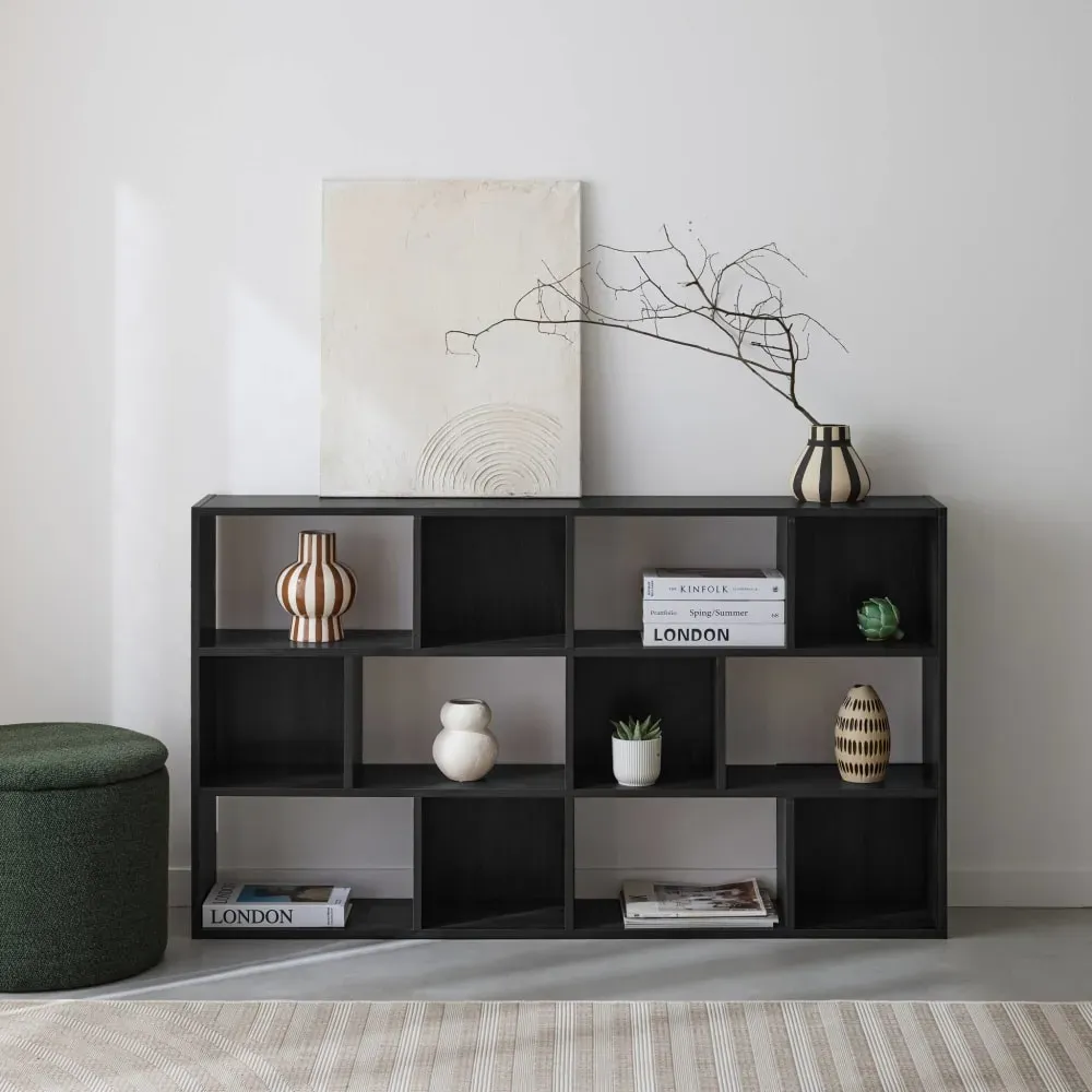 Illustration numéro 2 du produit Bibliothèque design asymétrique noire, 3 étagères
