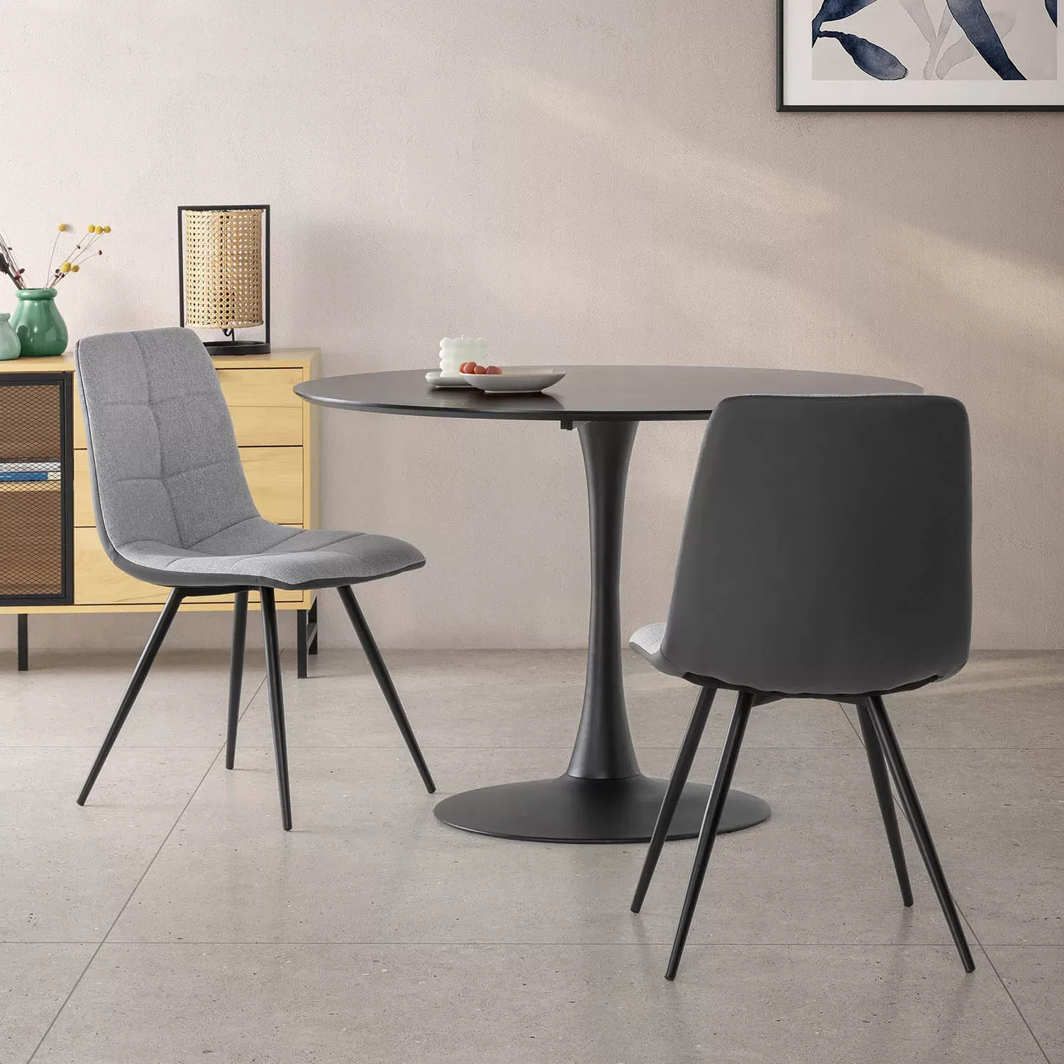 Illustration numéro 2 du produit Pack de 2 chaises, tissu et simili cuir Gris