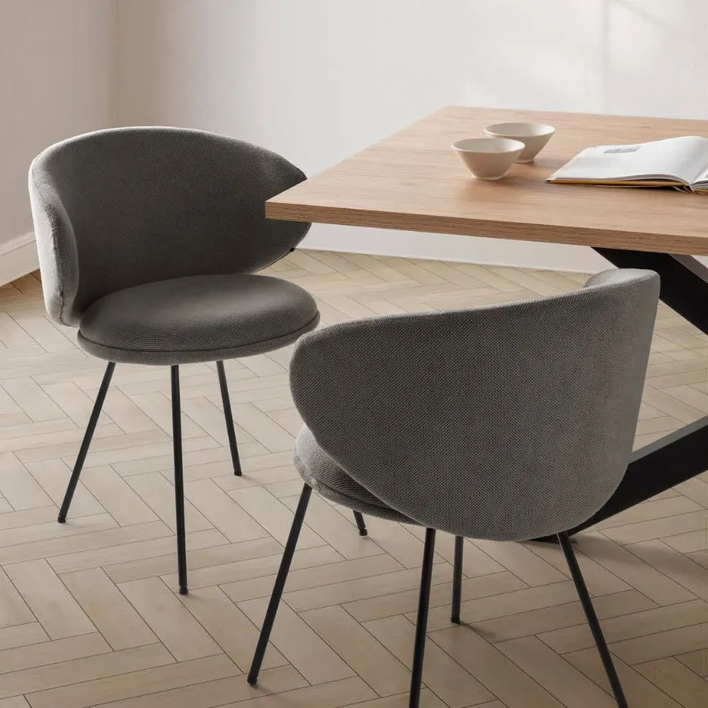 Illustration numéro 2 du produit Lot de 2 chaises en tissu et métal - Gris foncé