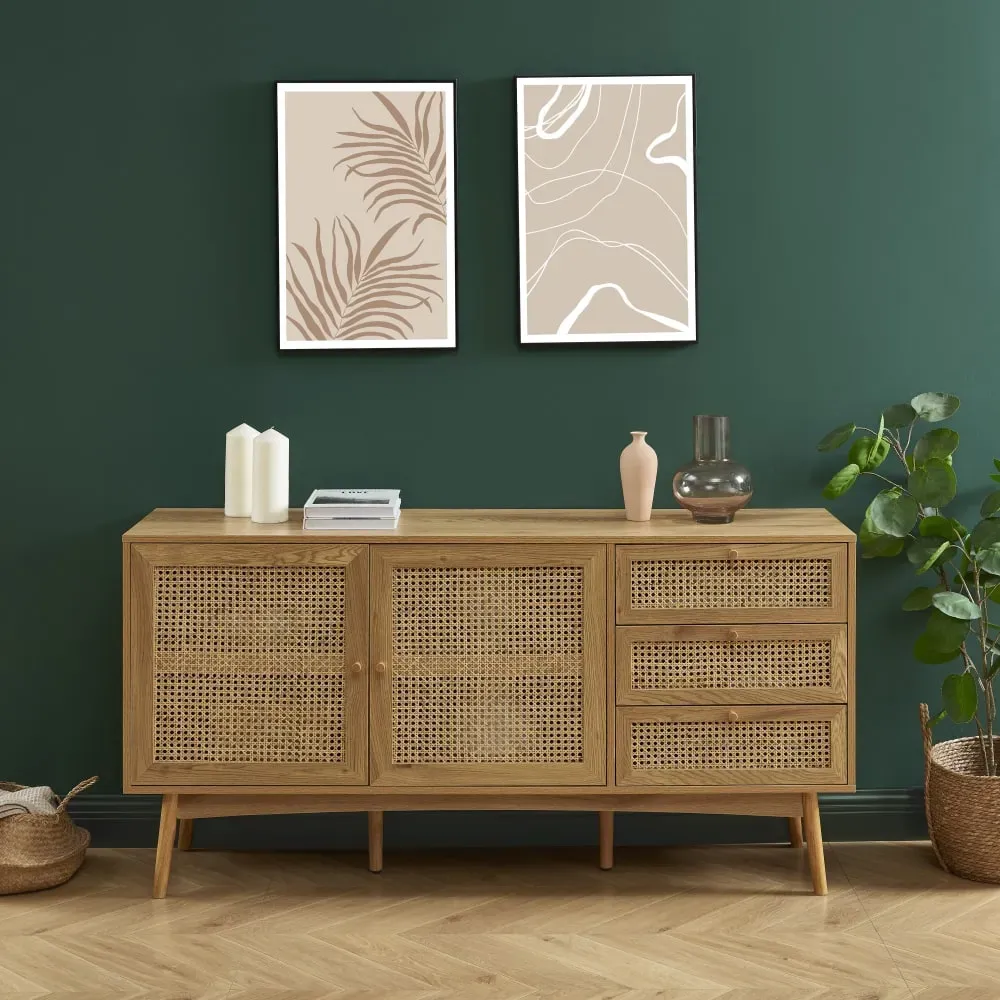 Illustration numéro 2 du produit Buffet  effet chêne et cannage rotin l150cm