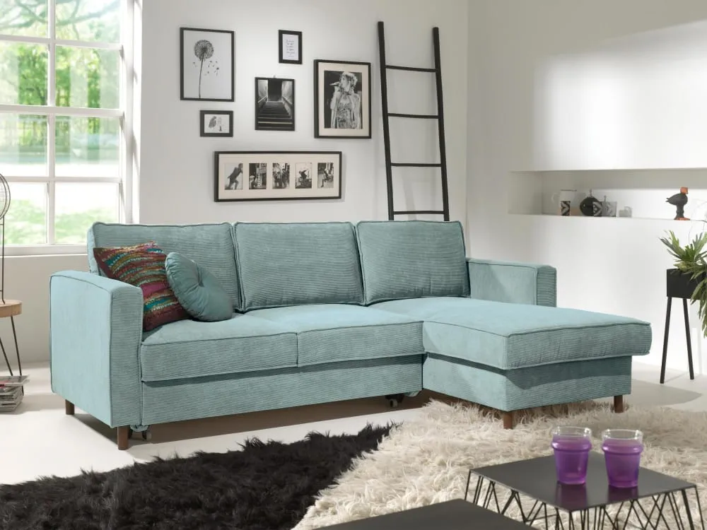 Illustration numéro 2 du produit Canapé d'angle droit convertible 4 places en velours côtelé bleu