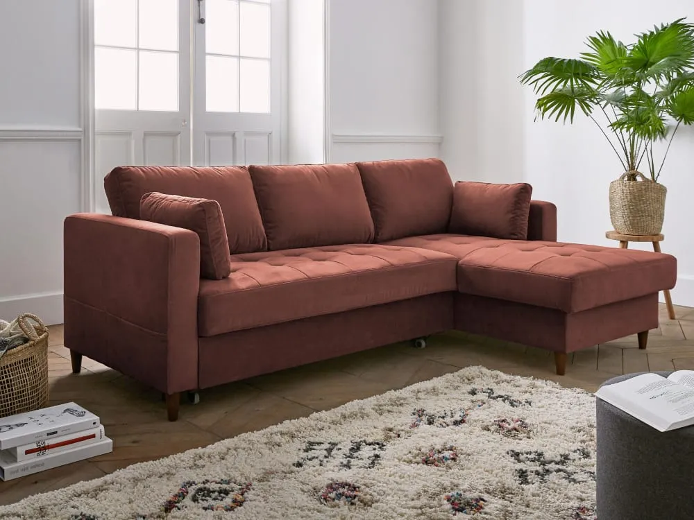 Illustration numéro 2 du produit Canapé d'angle droit convertible 4 places en velours rose