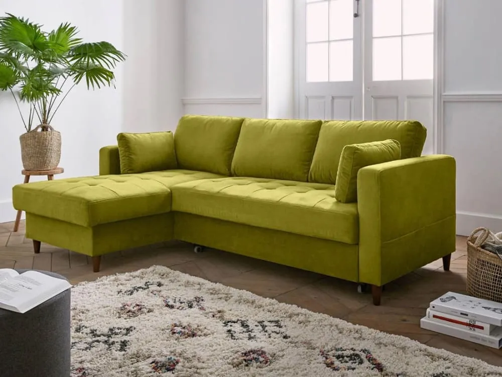 Illustration numéro 2 du produit Canapé d'angle gauche convertible 4 places en velours vert olive