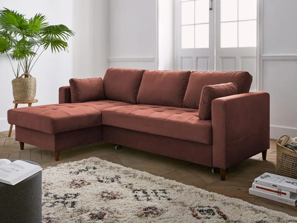 Illustration numéro 2 du produit Canapé d'angle gauche convertible 4 places en velours rose