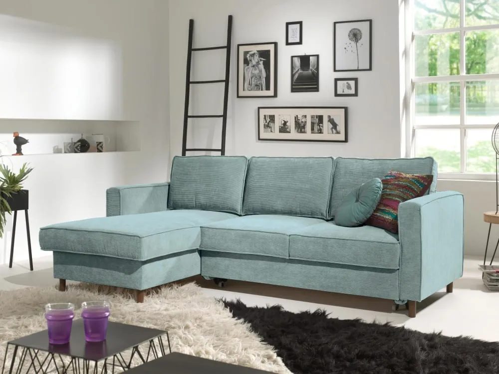 Illustration numéro 2 du produit Canapé d'angle gauche convertible 4 places en velours côtelé bleu