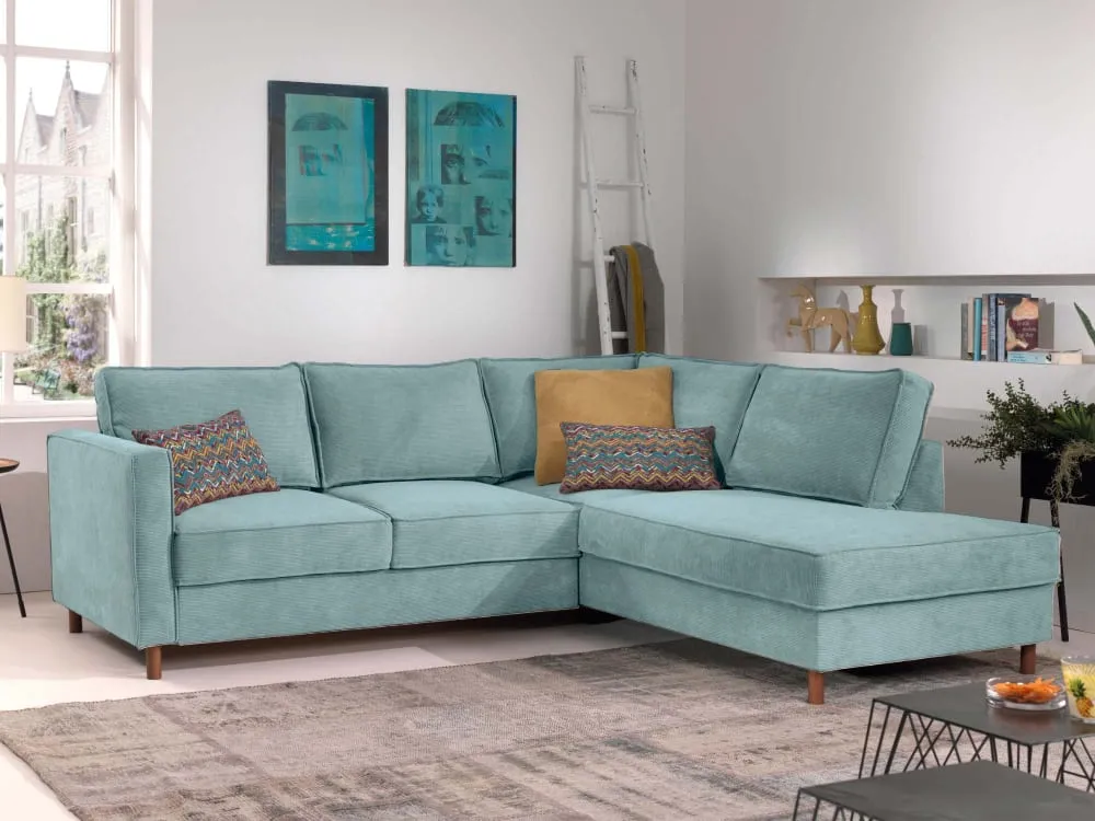Illustration numéro 2 du produit Canapé d'angle droit convertible 5 places en velours côtelé bleu