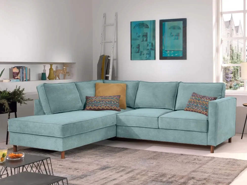 Illustration numéro 2 du produit Canapé d'angle gauche convertible 5 places en velours côtelé bleu