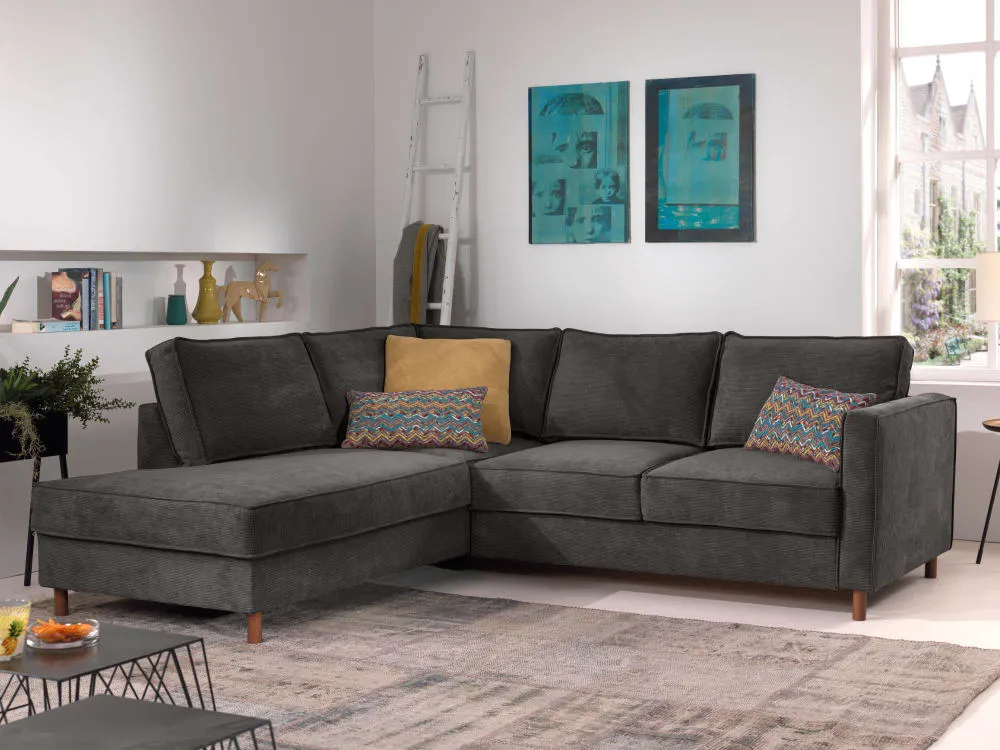 Illustration numéro 2 du produit Canapé d'angle gauche convertible 5 places en velours côtelé gris