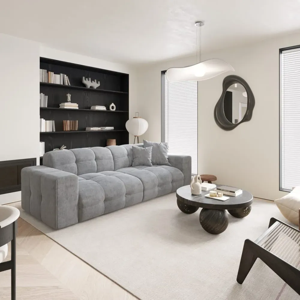 Illustration numéro 2 du produit Canapé 4 places velours gris béton