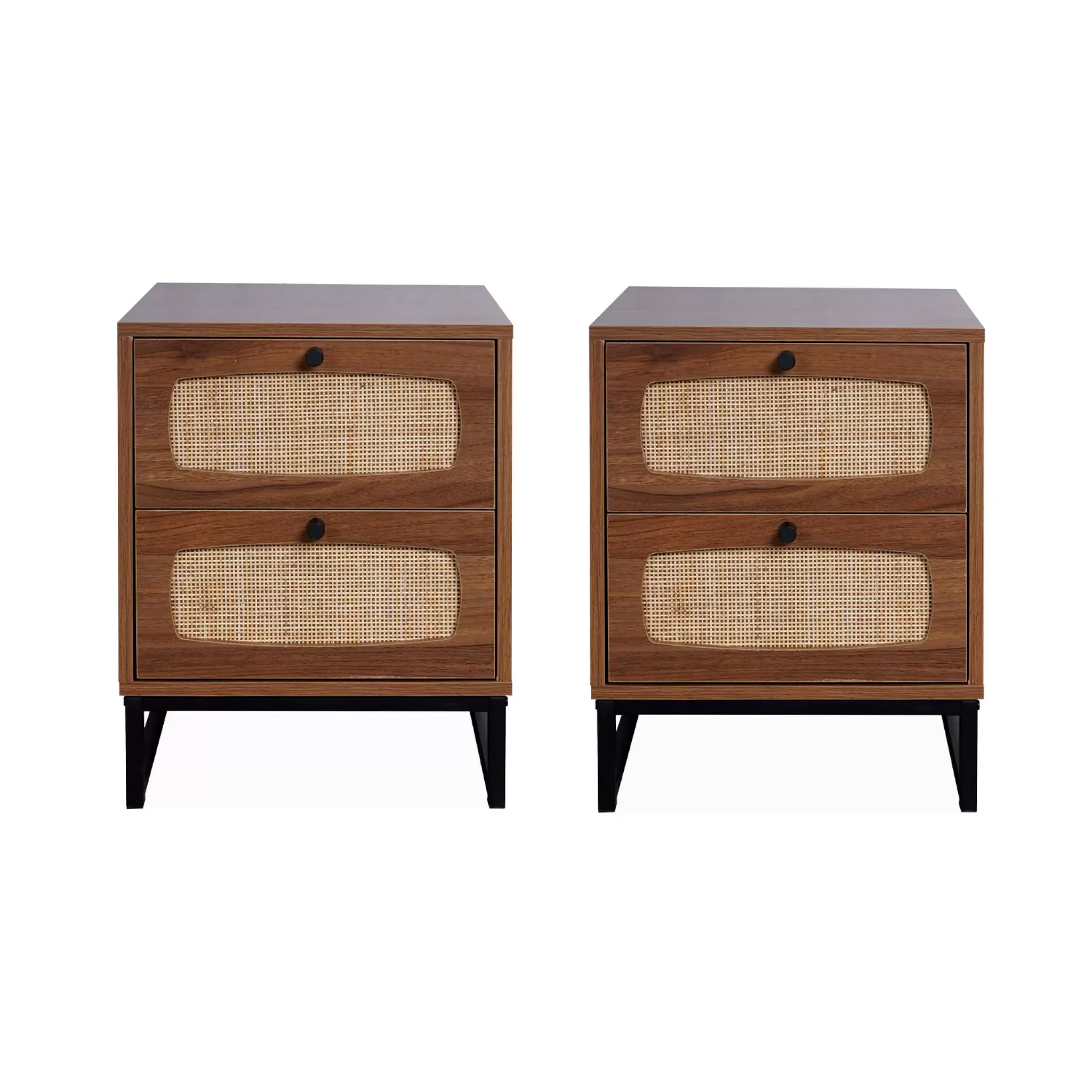 Illustration numéro 2 du produit Lot de 2 tables de chevet décor bois et cannage