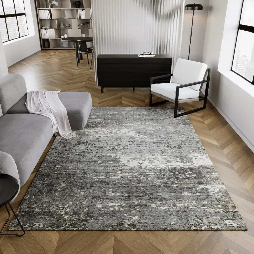 Illustration numéro 2 du produit Tapis contemporain pure laine et viscose avec tons de gris 170x240