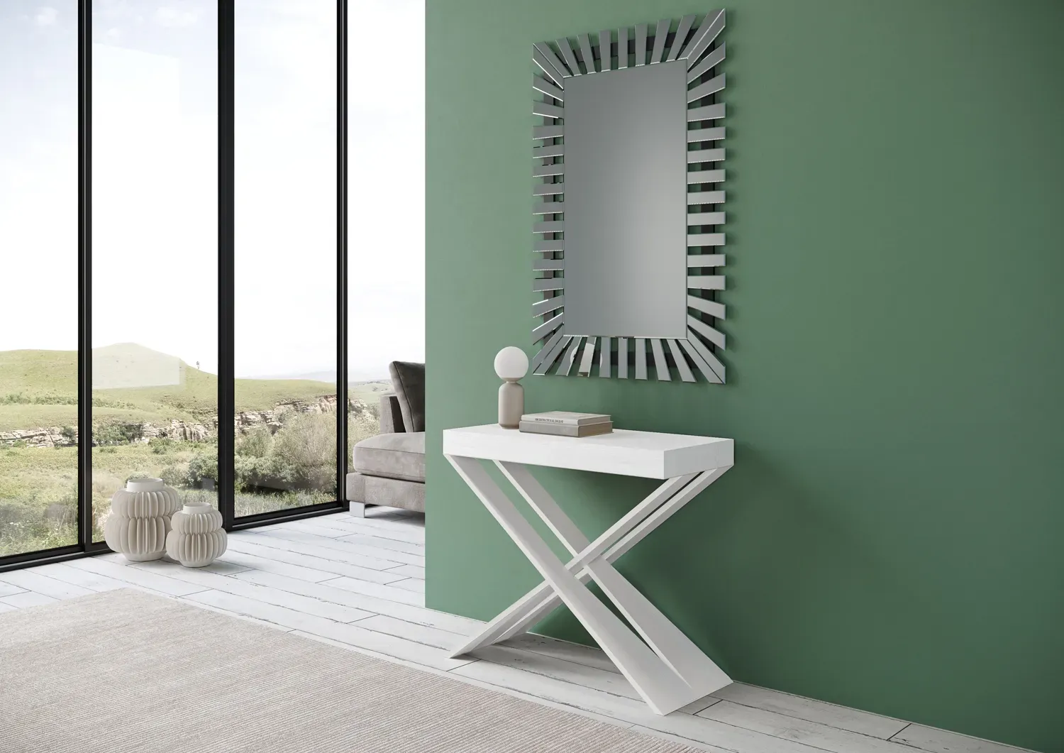 Illustration numéro 2 du produit Console extensible 90x40/300 cm effet bois frêne blanc