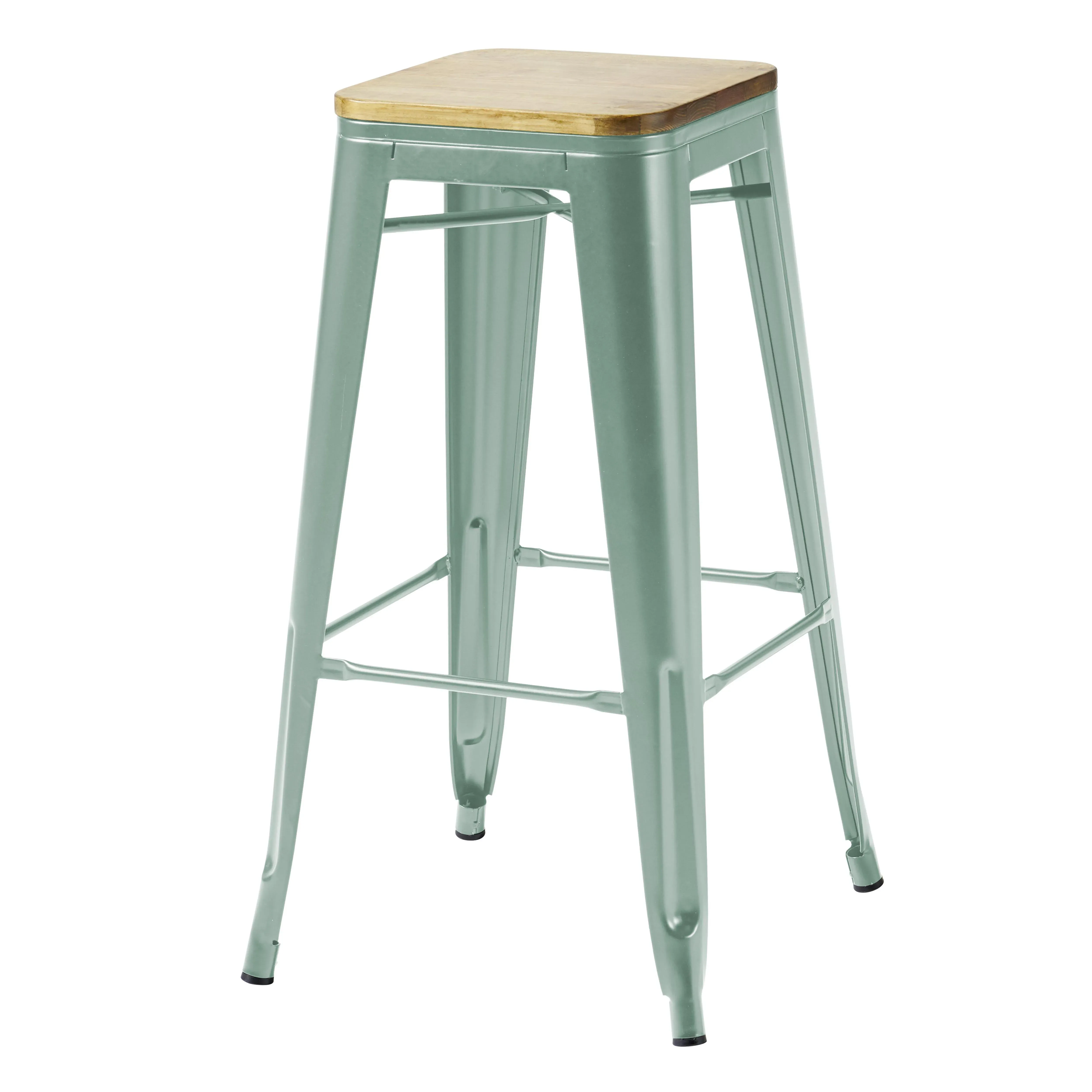 Illustration numéro 2 du produit Lot de 4 tabourets de bar en métal mat vert gris et bois