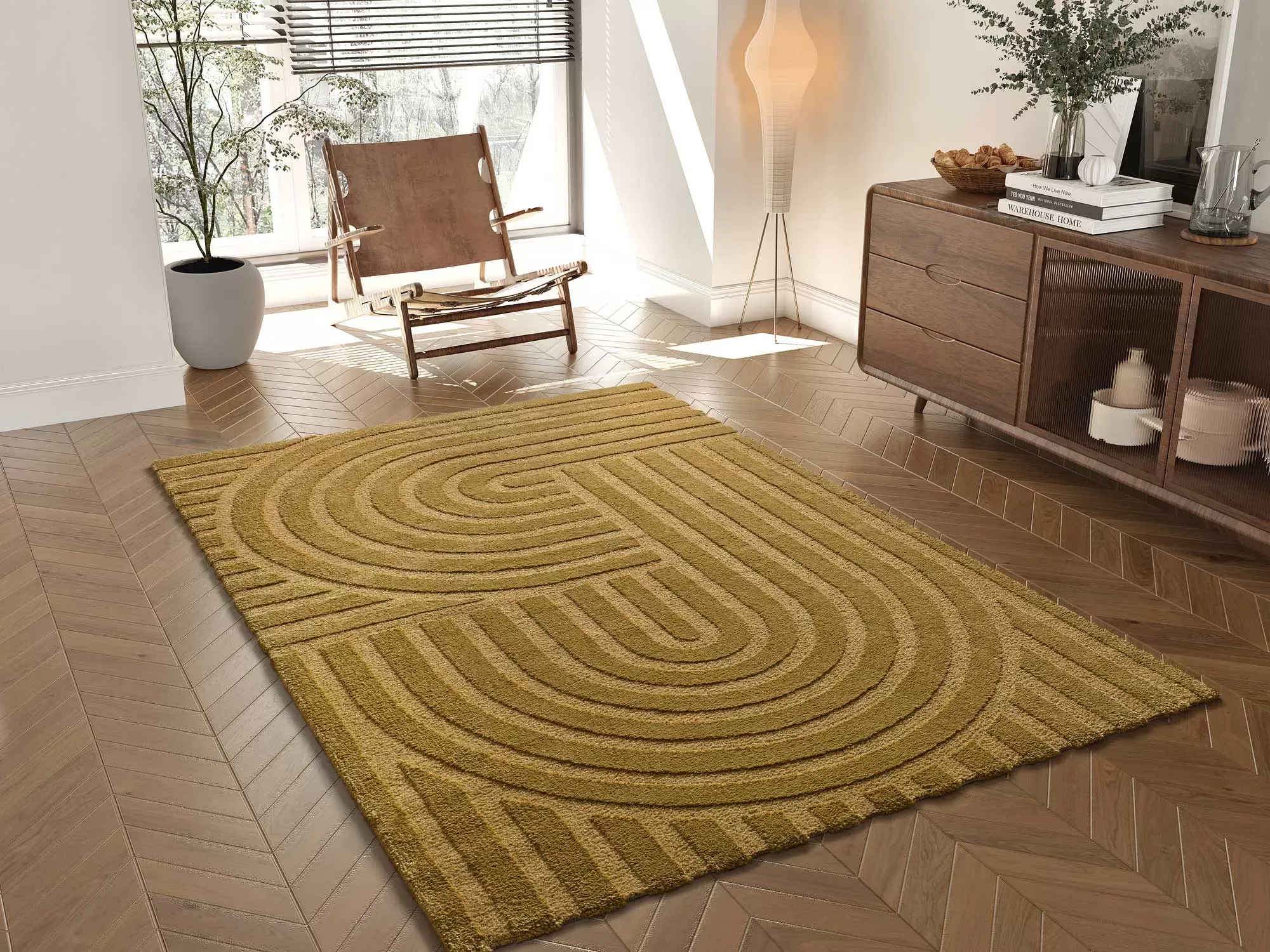 Illustration numéro 2 du produit Tapis à relief scandinave moutarde 80x150 cm