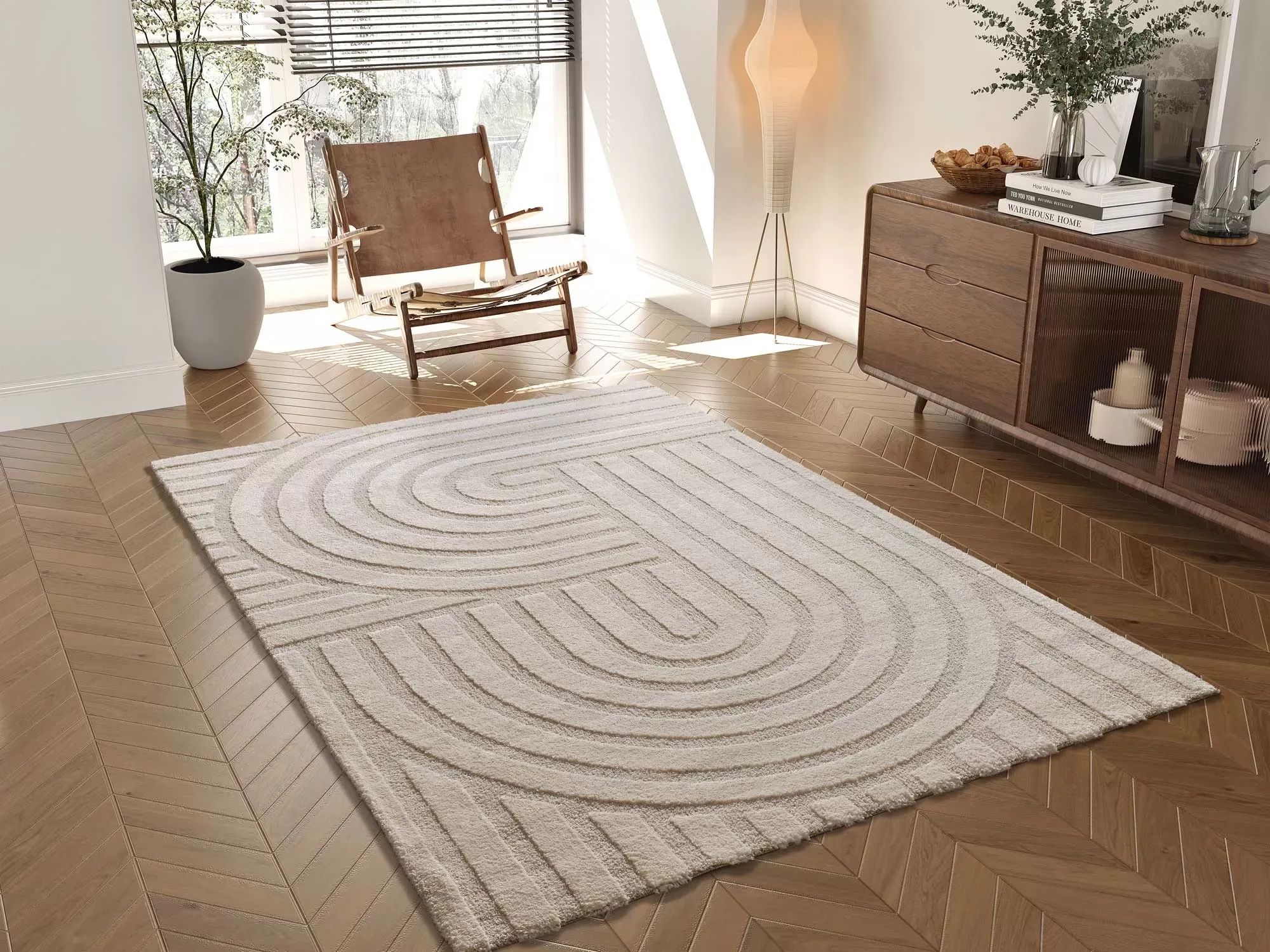 Illustration numéro 2 du produit Tapis à relief scandinave blanc 80x150 cm