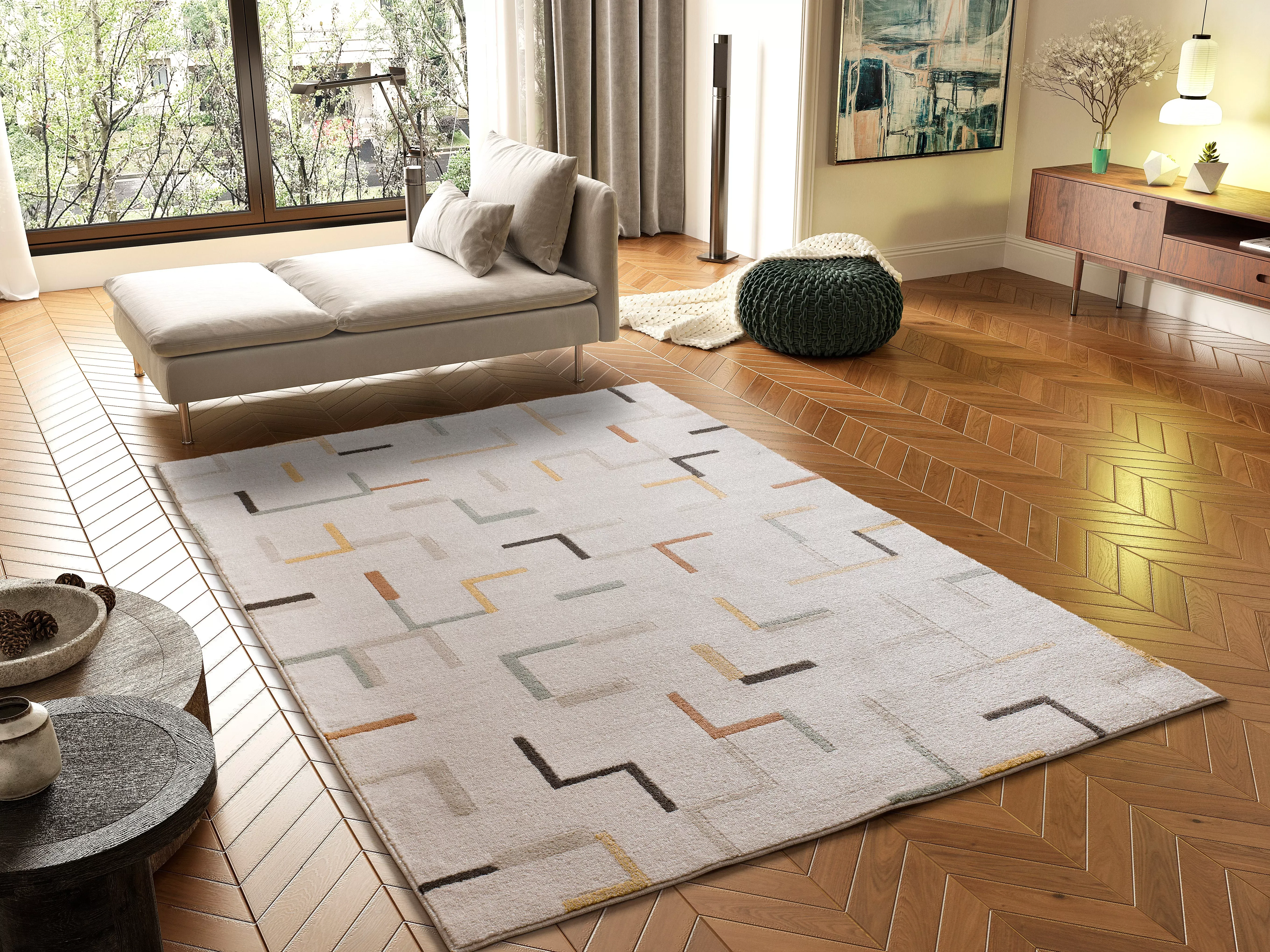 Illustration numéro 2 du produit Tapis géométrique beige/multicolore 120x170 cm