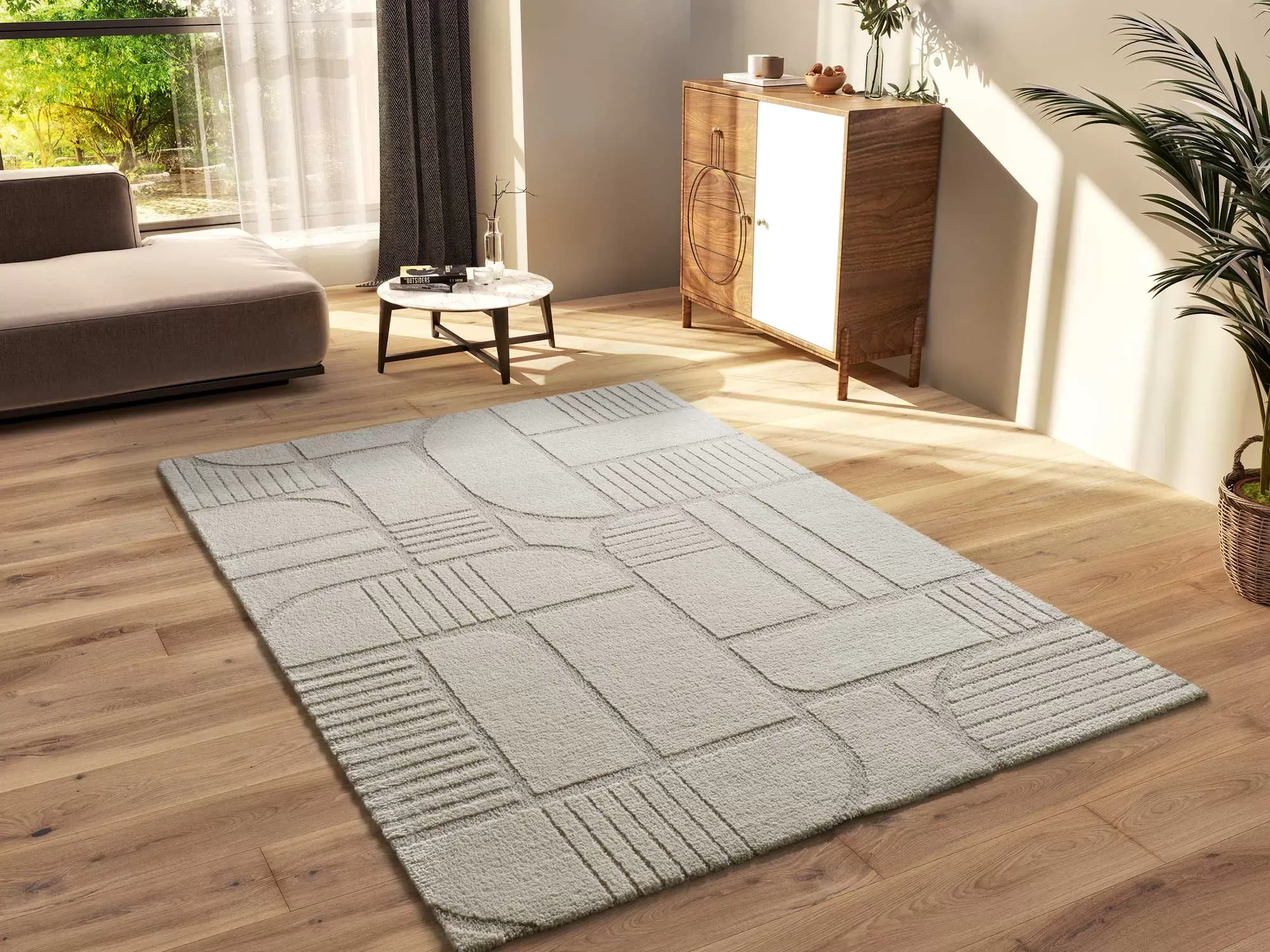 Illustration numéro 2 du produit Tapis à relief scandinave blanc/beige 120x170 cm