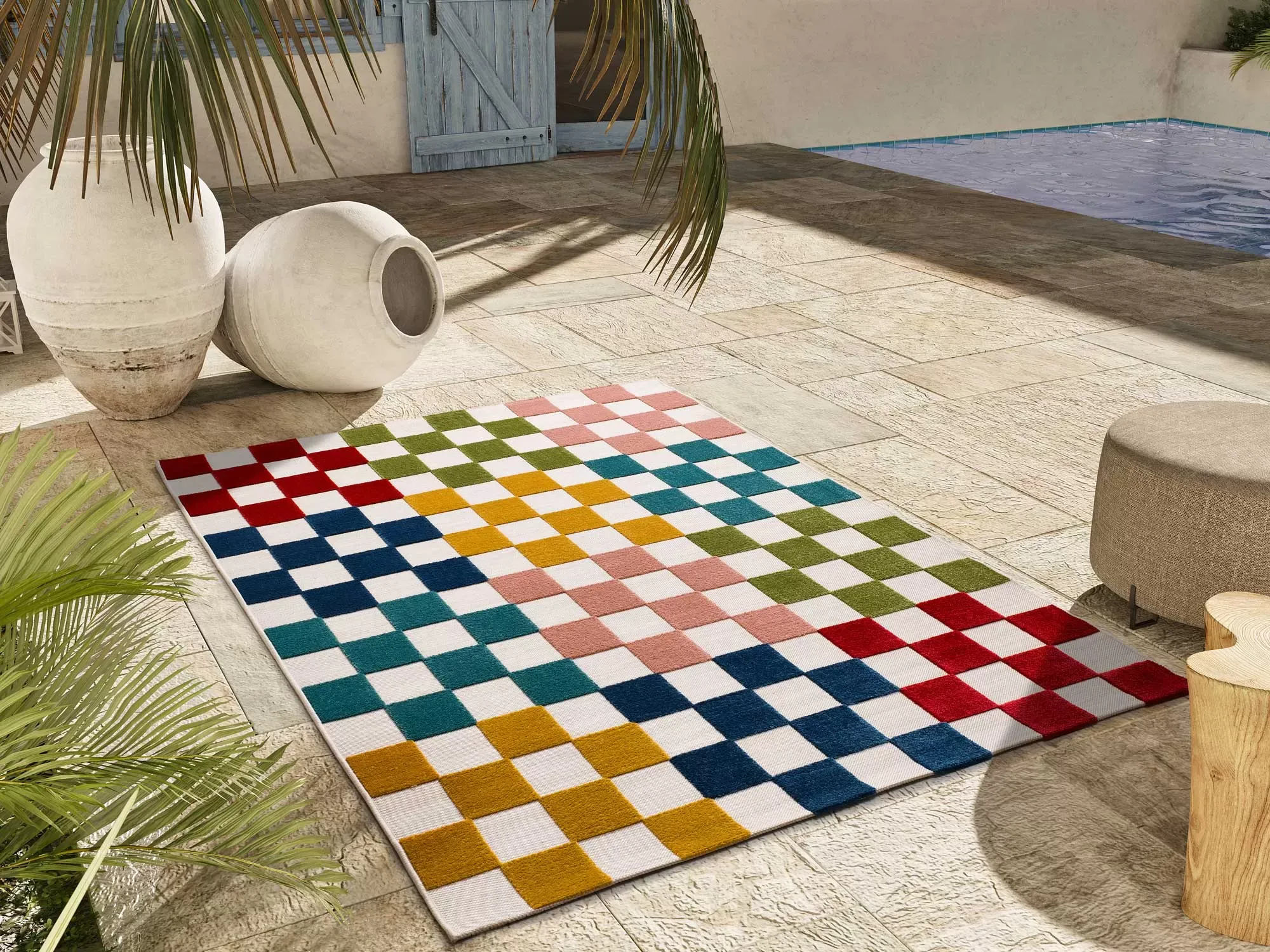 Illustration numéro 2 du produit Tapis d'extérieur en damier a relief multicolore 120x170 cm