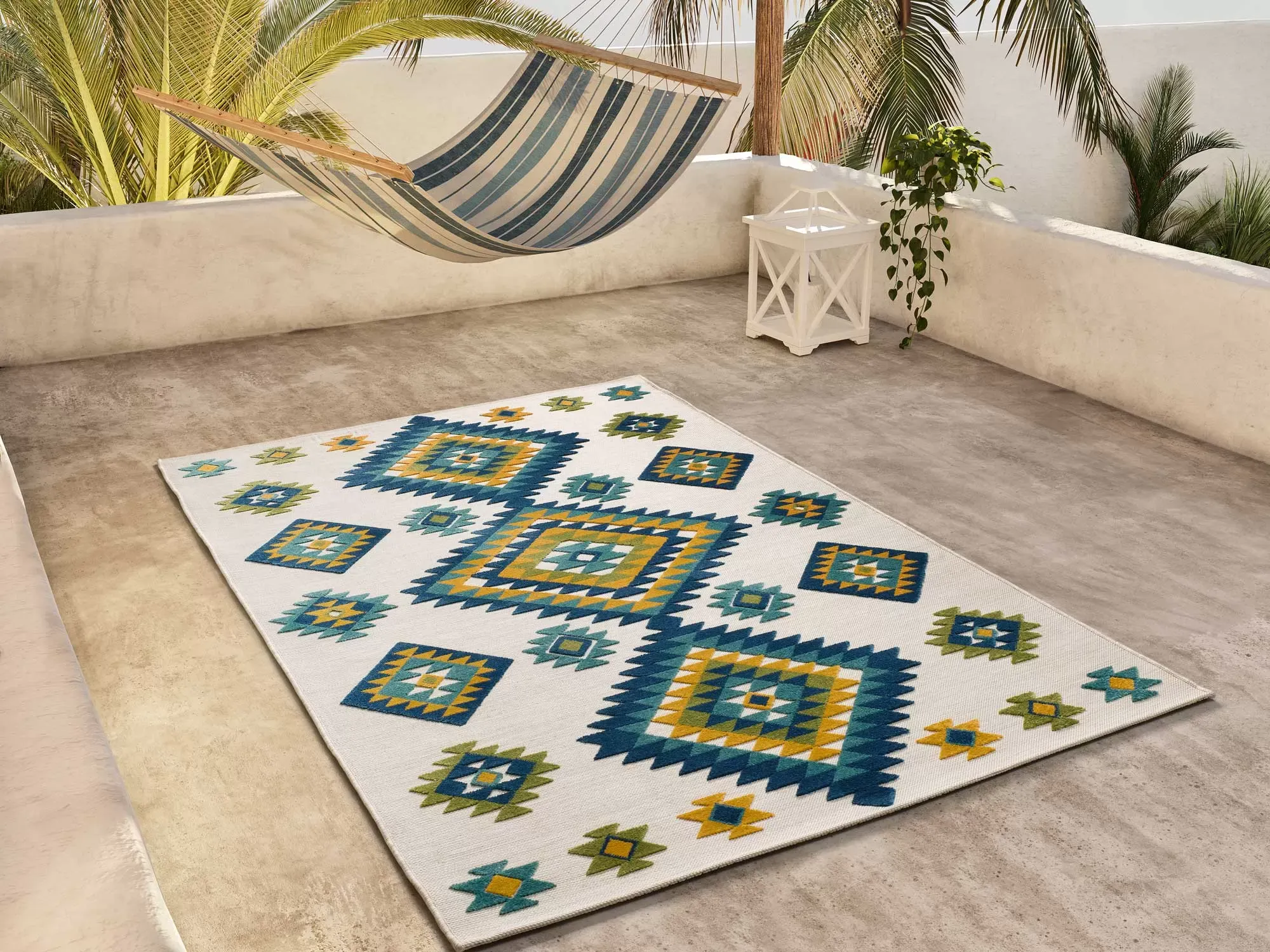 Illustration numéro 2 du produit Tapis d'extérieur a relief blanc/bleu/jaune 80x150 cm