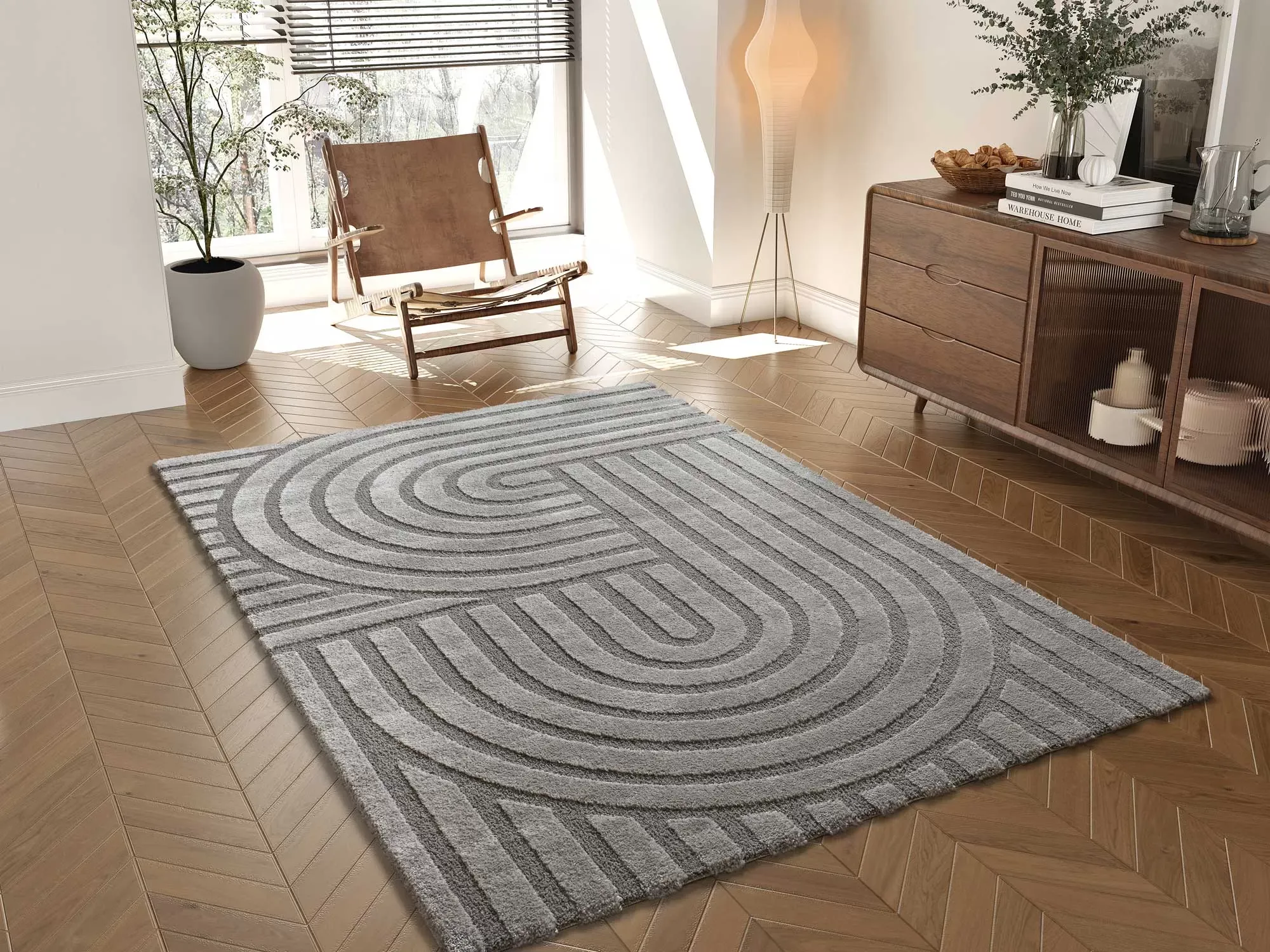 Illustration numéro 2 du produit Tapis à relief scandinave gris 80x150 cm