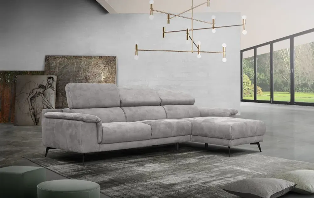 Illustration numéro 2 du produit Canapé d’angle 4 places avec appuie-tête réglables, gris