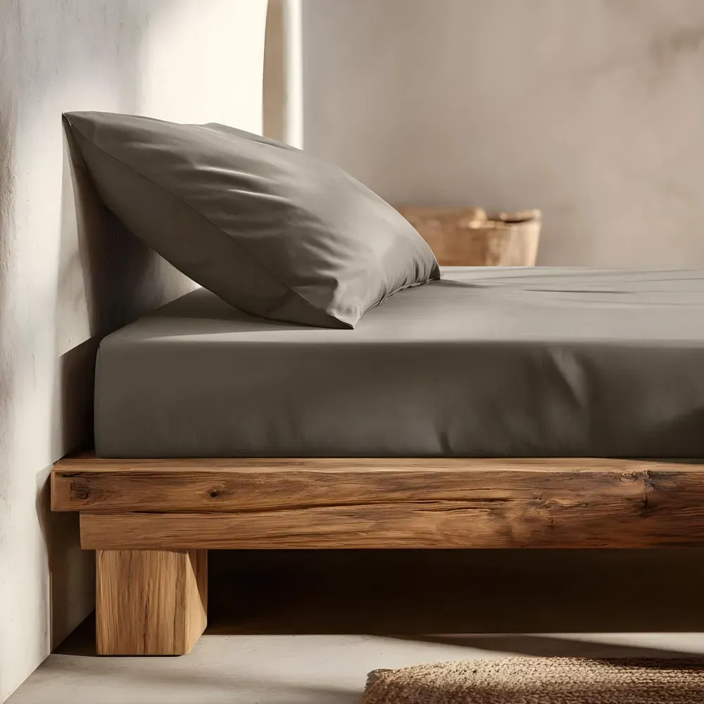 Illustration numéro 2 du produit Drap-housse en 100% coton gris foncé 90x200x30 cm